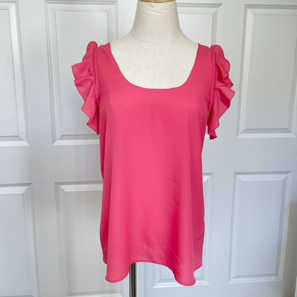 Jacob Pink Ruffled Short Sleeve Scope Neck Top